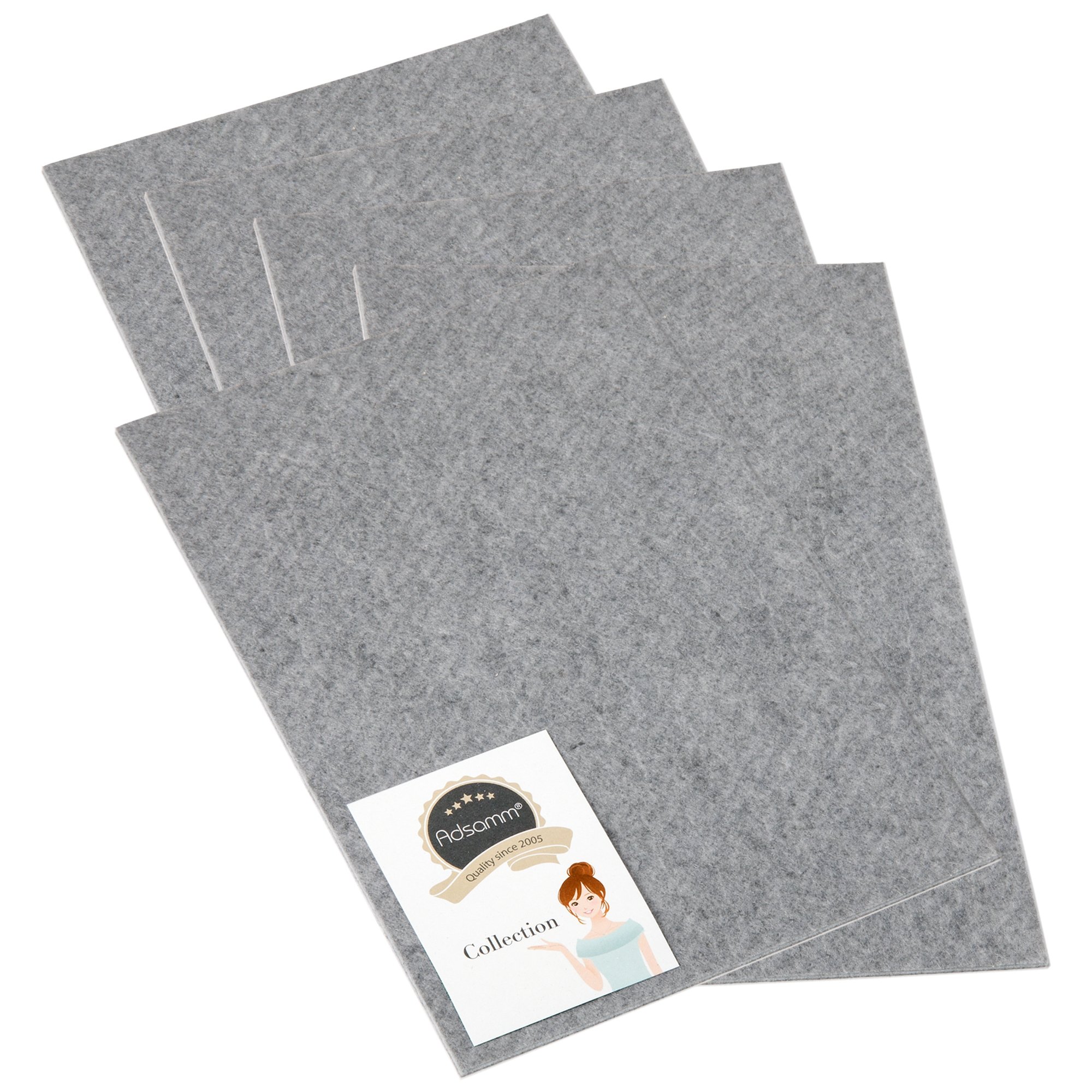 Adsamm® / 5 x self-adhesive Felt Sheets/Grey / 7.87x11.81'' (200x300 mm) / rectangular / 0.138'' / 3.5 mm thick stick-on furniture felt glides/Furniture & Chair Glides