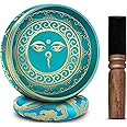 Tibetan Singing Bowl Set - 4" Easy To Play Authentic Handmade For Meditation Sound 7 Chakra Healing By HIMALAYAN BAZAAR (Turquoise Blue, 4")