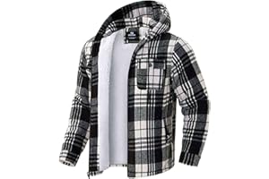 G Gradual Men's Flannel Jacket Fleece Sherpa Lined Hoodies Zip Up Plaid Shirt Warm Winter Jackets for Men with Zipper Pockets