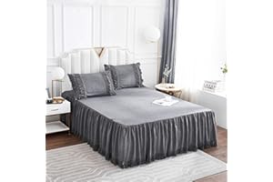 Softta Bed Skirt Vintage Full Ruffle Tassel Bedding Boho Girls 100% Washed Cotton Solid Grey