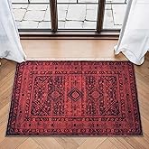 Bloom Rugs Washable Non-Slip 2' x 3' Rug - Red Traditional Bordered Area Rug for Living Room, Bedroom, Dining Room, and Kitchen - Exact Size: 2' x 3'