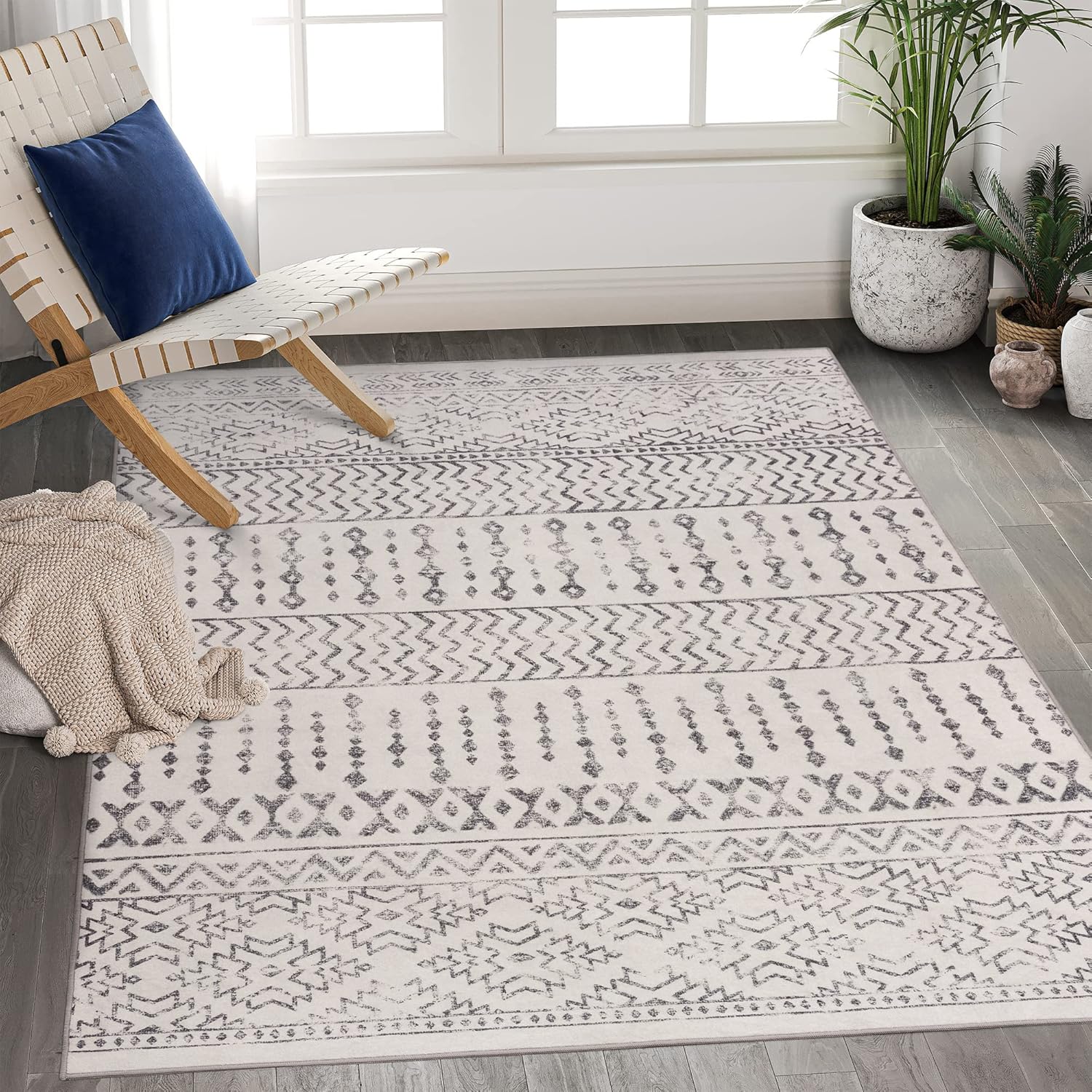 Rugs, Pads & Protectors - Art&Tuft Area Rug 5x7, Super Soft Ultra-Thin Moroccan Washable, Anti-Slip Backing Rugs for Living Room, Foldable Geometric Machine Washable (5'x7', Ivory)
