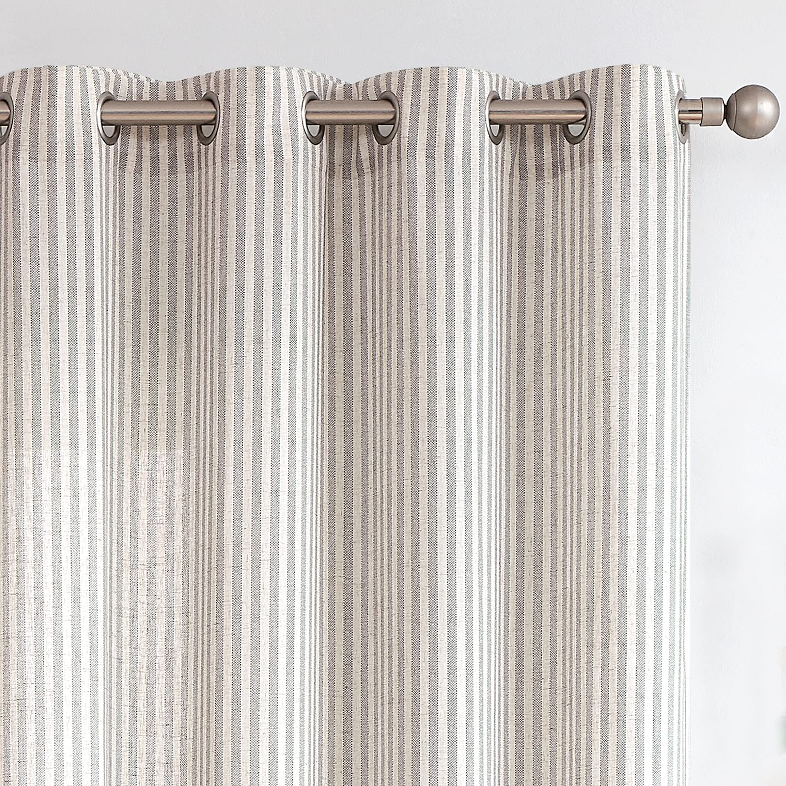 Photo 1 of COLLACT Gray Striped Linen Curtains 96 Inch Length for Living Room/Bedroom Farmhouse Pinstripe Pattern Curtains Light Filtering Drapes Grommet Window Treatments, W50 x L96, 2 Panels Grey on Beige