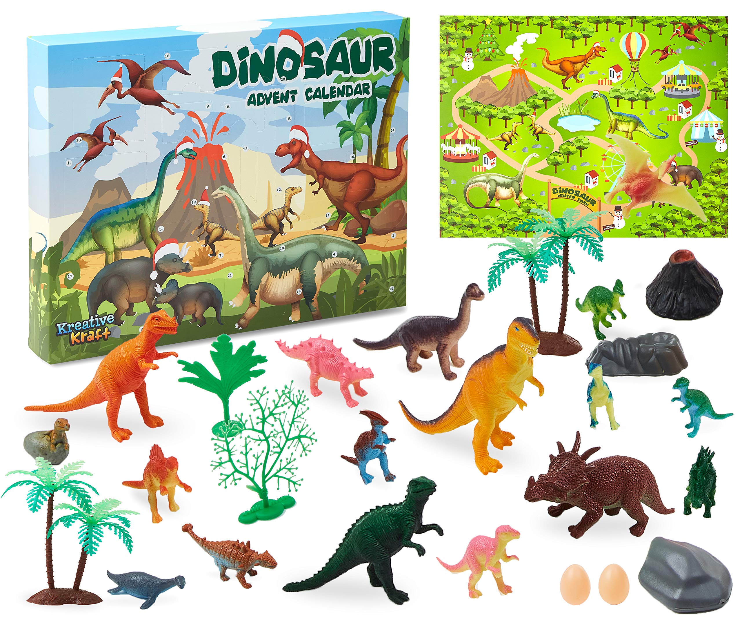 KreativeKraft Advent Calendar 2025 for Kids Toys Christmas Countdown Calendar Collectable Zoo Animals or Dinosaur Toys Figurines (Dinosaurs)