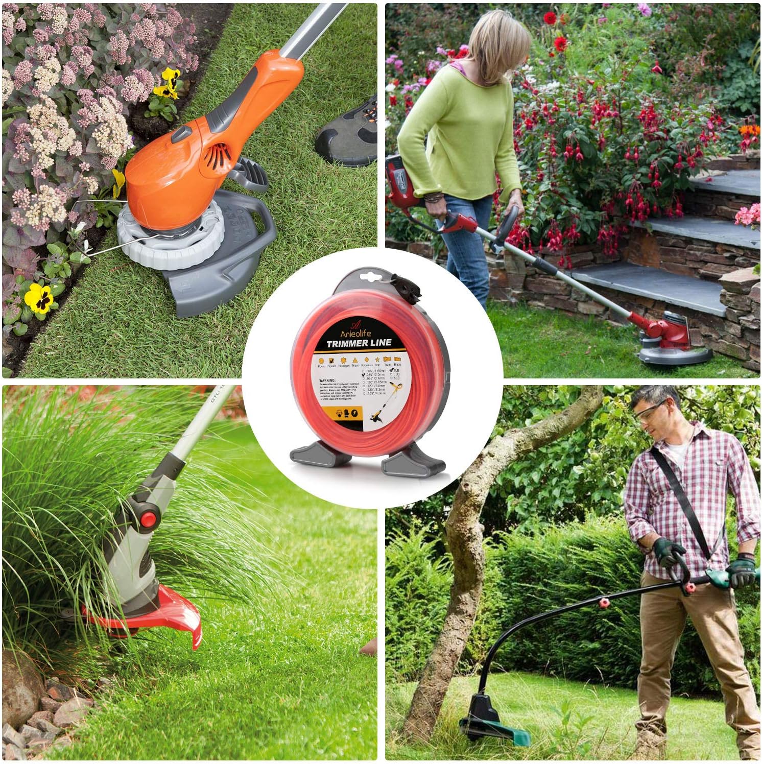 Anleolife 1-Pound Commercial Square .080-Inch-by-557-ft String Trimmer Line Donut, with Bonus Line Cutter, Orange : Garden & Outdoor