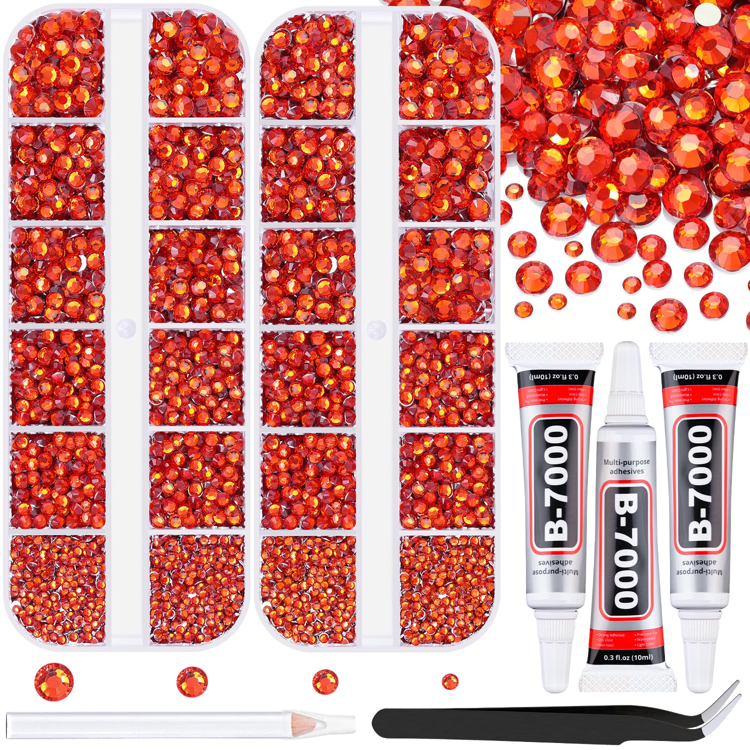 Photo 1 of 12100Pcs Resin Rhinestones for Crafting with 3Pcs 10ml B7000 Jewelry Glue, 2 Boxes Flatback Crystals Diamond (Red Zircon) for Bedazzling Crafts DIY Nail Art?Non Hotfix Gems for Clothing Shoes