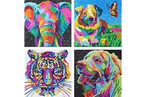 Sloikey Diamond Art Kits for Kids Suit for Kids Ages 6-8-9-12 and Beginners,Diamond Art Gem by Number Kits Arts and Crafts Kits (4PCS) (S-elephants tiger 08)