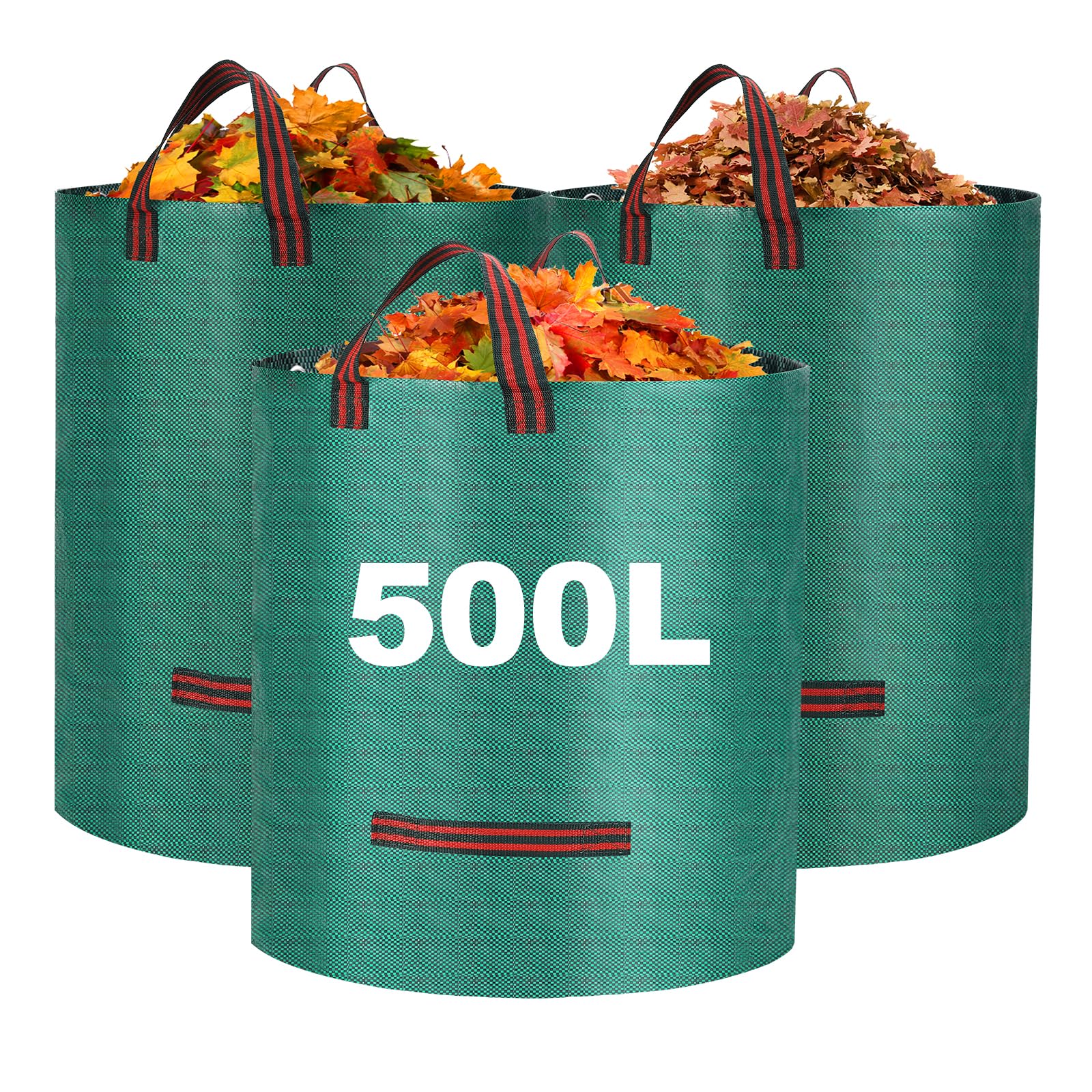 Reusable 500L Heavy Duty Garden Waste Bags - 3 Pack With Handles, Waterproof Sacks for Plants, Grass and Leaves