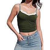TAIPOVE Pima Cotton Crop Lace Camisole Tops for Women Spaghetti Strap Tank Cute Sleeveless Going Out Babydoll Cami Slim Fit