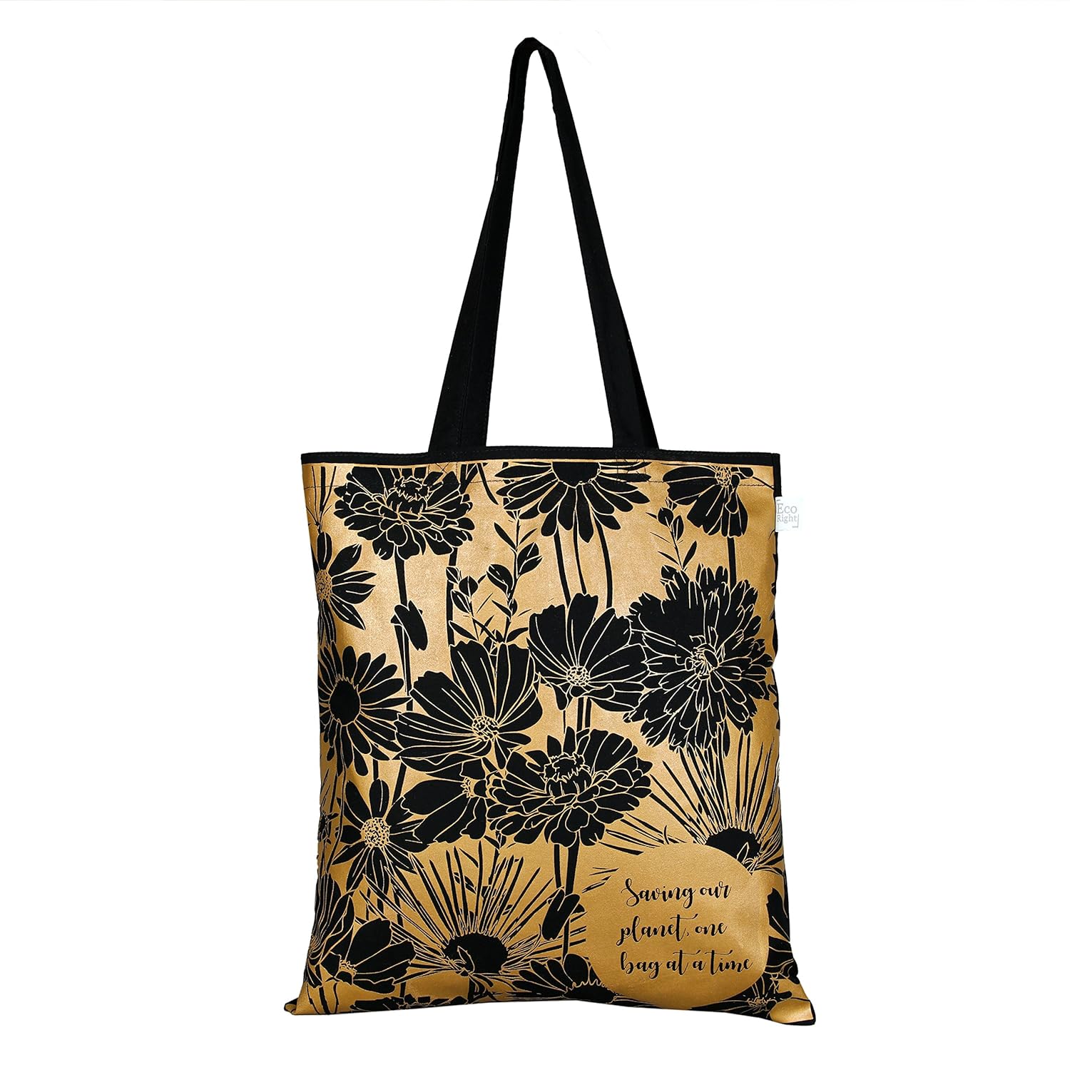 ecoright reusable 100% cotton (lightweight) ecofriendly tote bag printed "flowers"