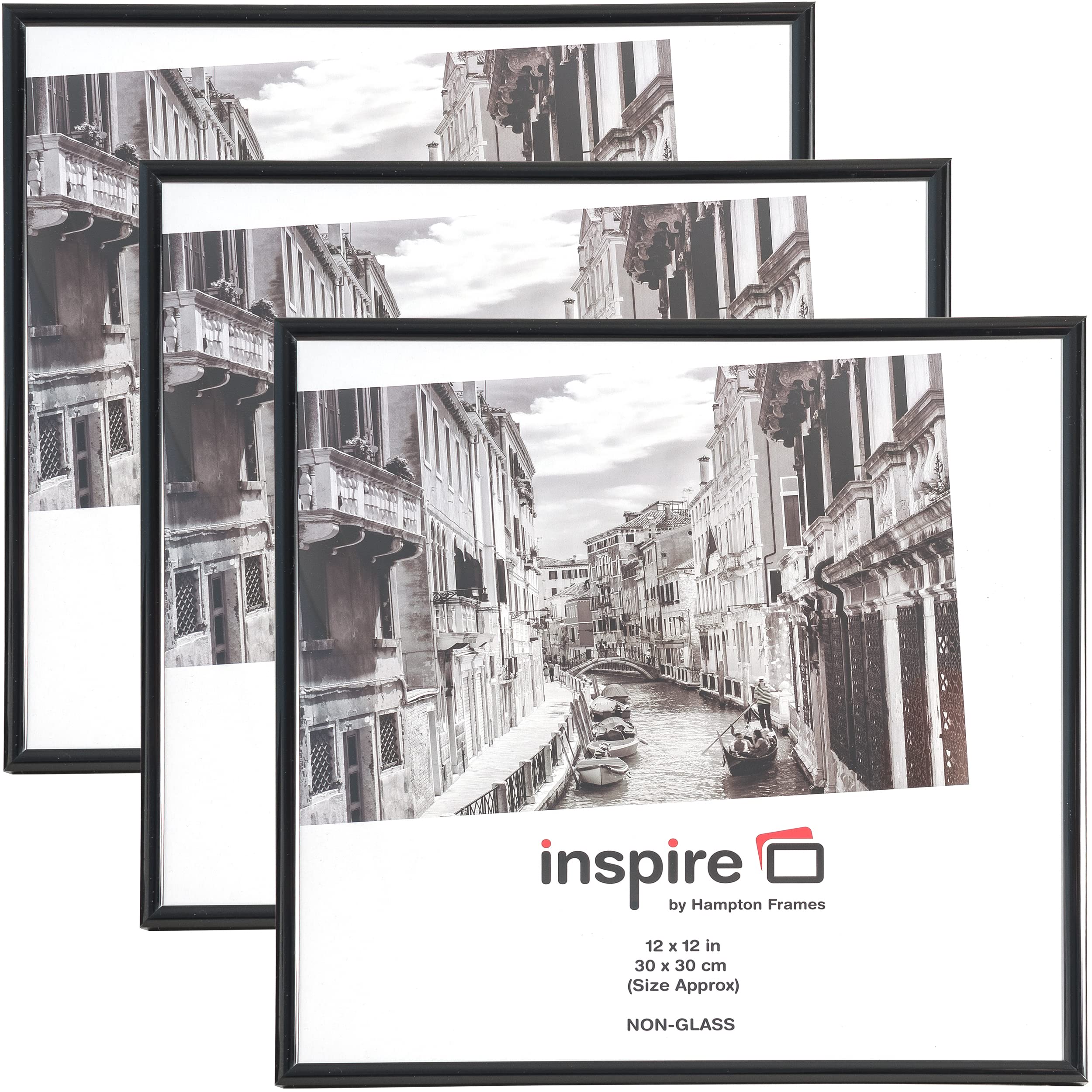 Hampton Frames BACKLOADER 12x12 (30x30cm) Black Picture Poster Photo Certificate Display Frame - 3 PACK Acrylic (Non-Glass) Front BLR1212BKPX-3PK