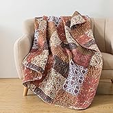 SLPR Red Riches 50" x 60" Fall Quilted Throw Blanket, Brown and Rust Floral Pattern Throw Quilt for Couch and Bed, Autumn Red Toned Patchwork Lap Quilt