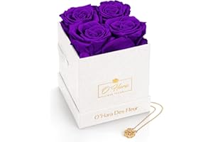 O'HARA DES FLEUR O’Hara de Fleur Flowers Bouquet for Valentine’s Day/Preserved Roses with Necklace/Forever Flowers in a Box/Roses for Delivery Prime/Gift for Her/Anniversary/Birthday (Purple/White Box)