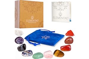 Elementao Chakra Crystals and Healing Stones – 10 Polished Gemstones and Storage Bag, Natural Crystal Set for Meditation, Balanced Stones for Reiki