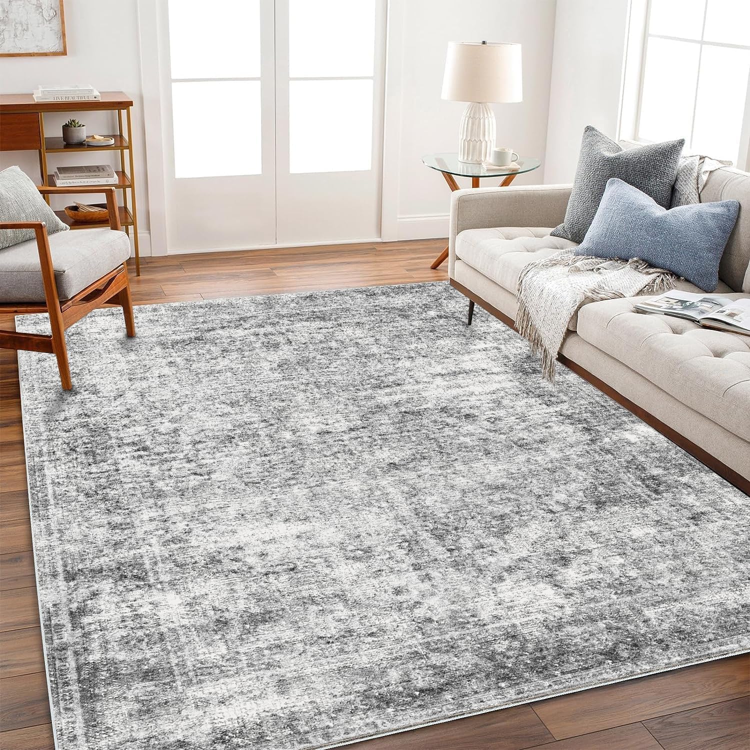 Photo 1 of ***SIMILAR PRODUCT**** CHAMPLANT Area Rug 10x14 Washable Gray Vintage Traditional Mat Distressed Indoor Foldable Thin Retro Accent Floral Non Slip Carpet for Living Room Dining Room Office