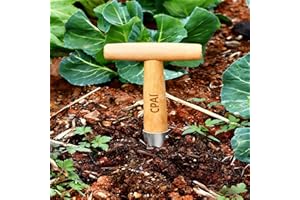 Stainless Steel Garden Dibber with Solid Wood T-Handle, Manual Soil Hole Puncher for Seeds & Bulbs, Durable Handheld Seedling