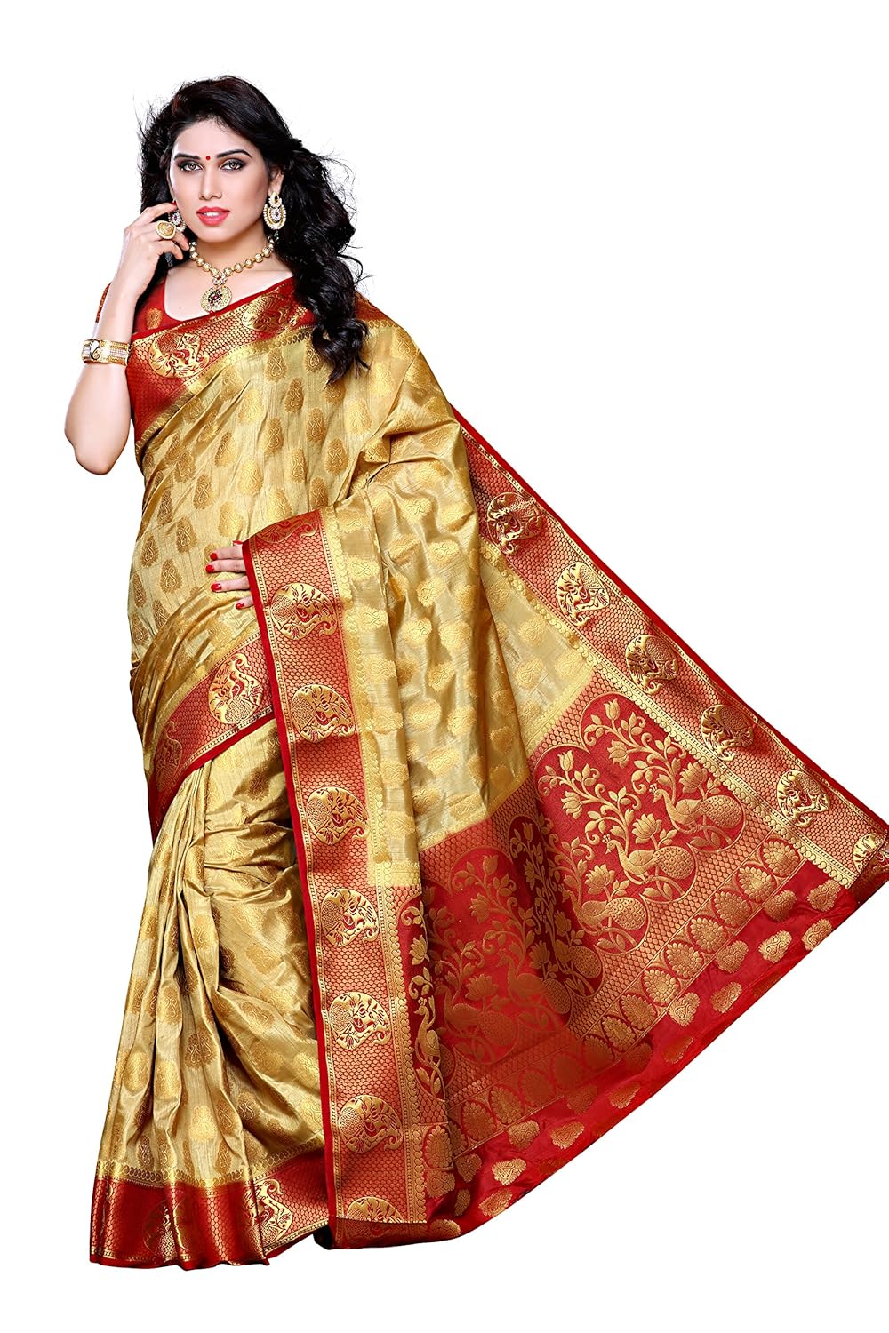 mimosa women's silk saree (224-cku-mrn,chiku,free size)