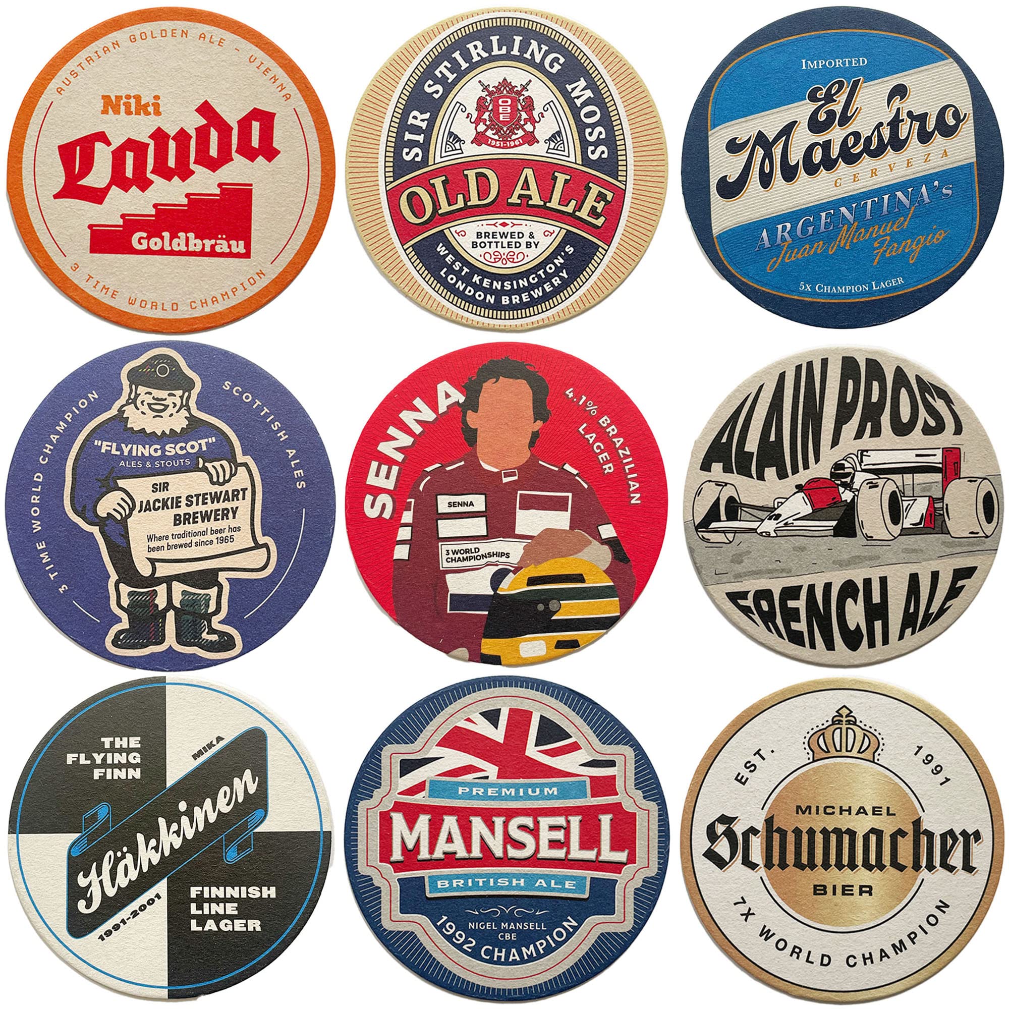 Formula 1 Legends Beer Mats x9