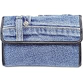Bijoux de Ja Upcycling Denim Trifold Money Coin ID Window Card Holder Organizer Compact Short Wallet Purse