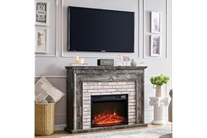 Aitjunz 45" Flip Top Electric Fireplace with Mantel, Electric Fireplace Heater, TV Stand with Freestanding Electric Fireplaces, Remote Control, Adjustable Flame Level for Living Room (Light Grey)