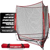 PowerNet Triple Threat Baseball Net, 3 Way 7' x 7' Batting, Hitting &amp; Pitching Net Covers 147 Sq Ft, Softball Baseball Training Equipment, Baseball Practice Net