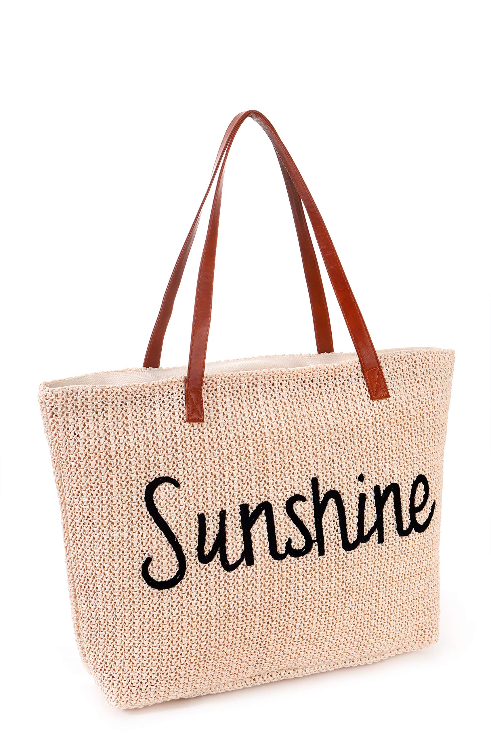 straw tote with zipper