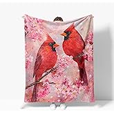 Cardinal Throw Blanket Christian Warm Christmas Decor Soft Flannel Red Birds Blanket Cardinals Cherry Blossoms Gifts for Kids Boys Girls Men Women 40" X 50"