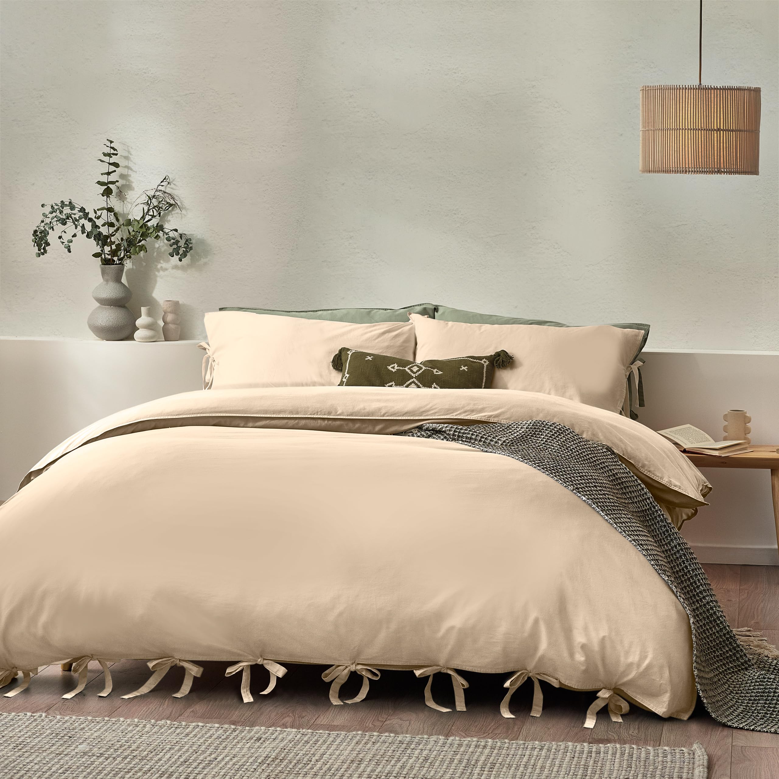 Yard Mallow Bow Tie 100% Cotton Duvet Cover Set - Double - Linen