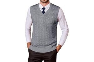 Kallspin Mens Sweater Vest Wool Blend Cable Knit V Neck Sleeveless Pullover Casual Bussiness Knitwear