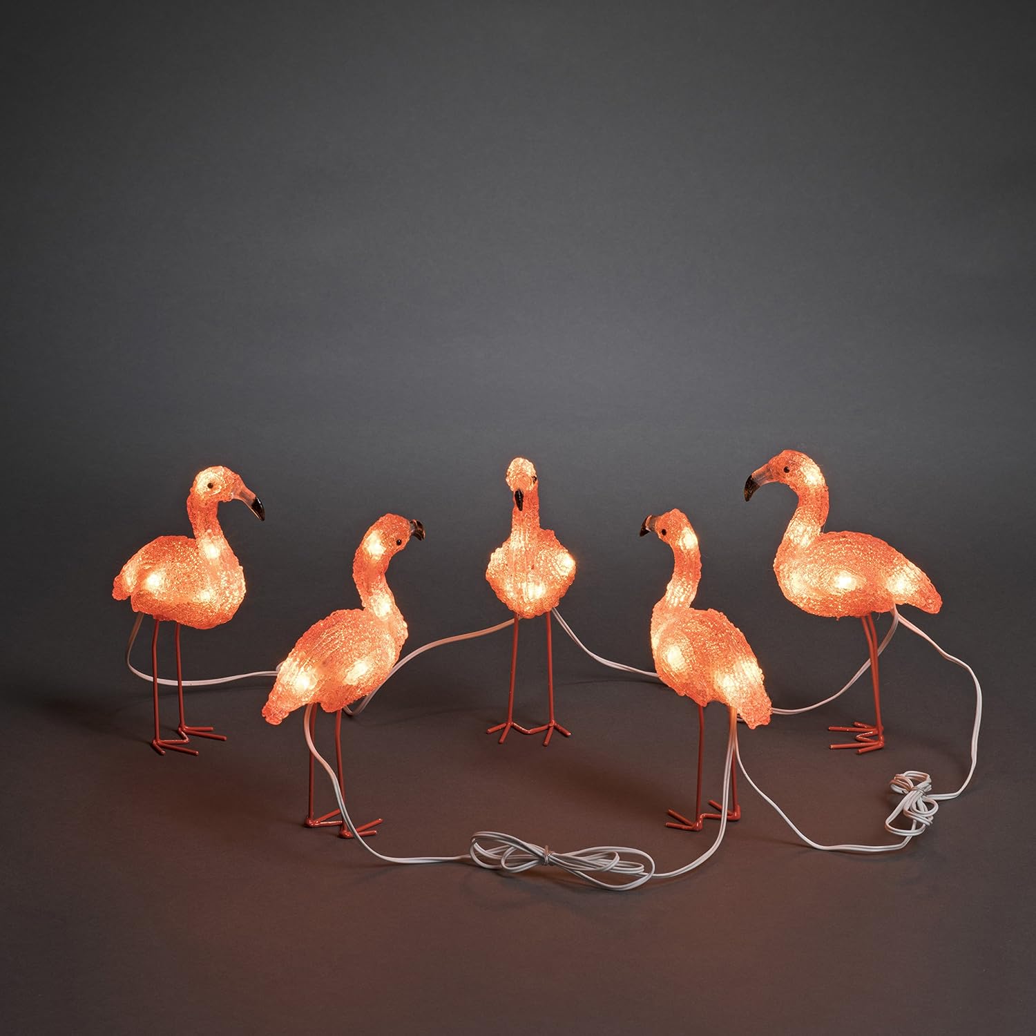 Konstsmide Outdoor Party Decorations/Outside Lights LED Acrylic Decoration"Five Baby Standing Flamingos" / Outdoor Lighting (IP44) / 40 Amber White LEDs/Transparent Cable - Image 3