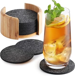 Sidorenko Filz Untersetzer rund für Gläser - 10er Set Ink. Box - Design Glasuntersetzer in dunkelgrau für Getränke, Tassen, Bar, Glas - Tischuntersetzer Filzuntersetzer