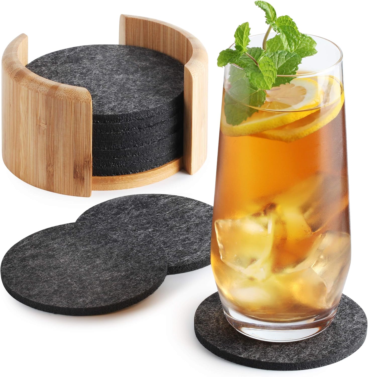 Sidorenko Filz Untersetzer rund für Gläser - 10er Set Ink. Box - Design Glasuntersetzer in dunkelgrau für Getränke, Tassen, Bar, Glas - Tischuntersetzer Filzuntersetzer