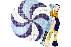 Howie's Needlepoint Needlepoint Kits, 18CT Printed Embroidery Pattern Starter Kits, Stamped Patterns Canvas Kits(Blue Peppermint,4x4inch)