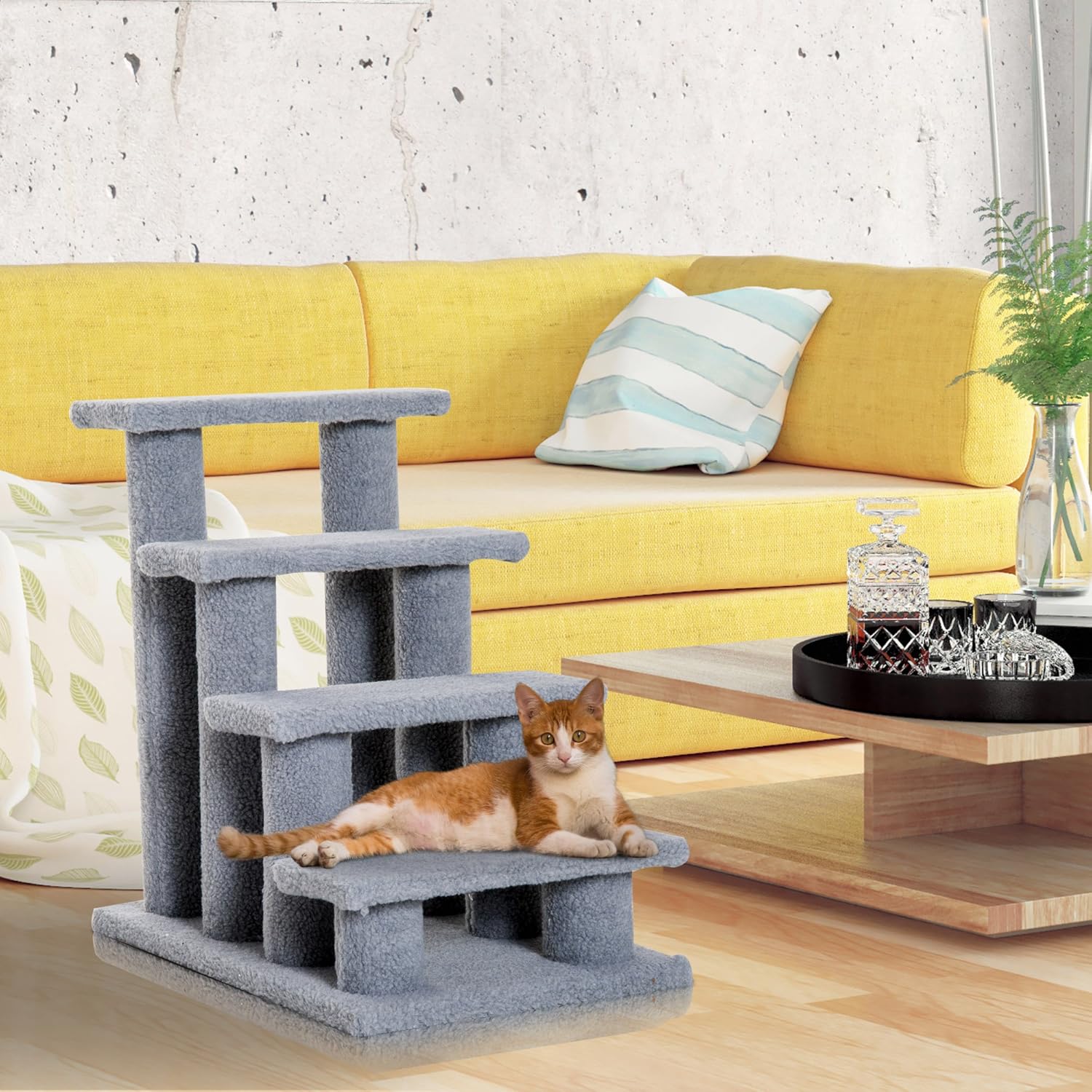 PawHut 25" 4-Step Multi-Level Carpeted Cat Scratching Post Pet Stairs - Grey : Pet Supplies