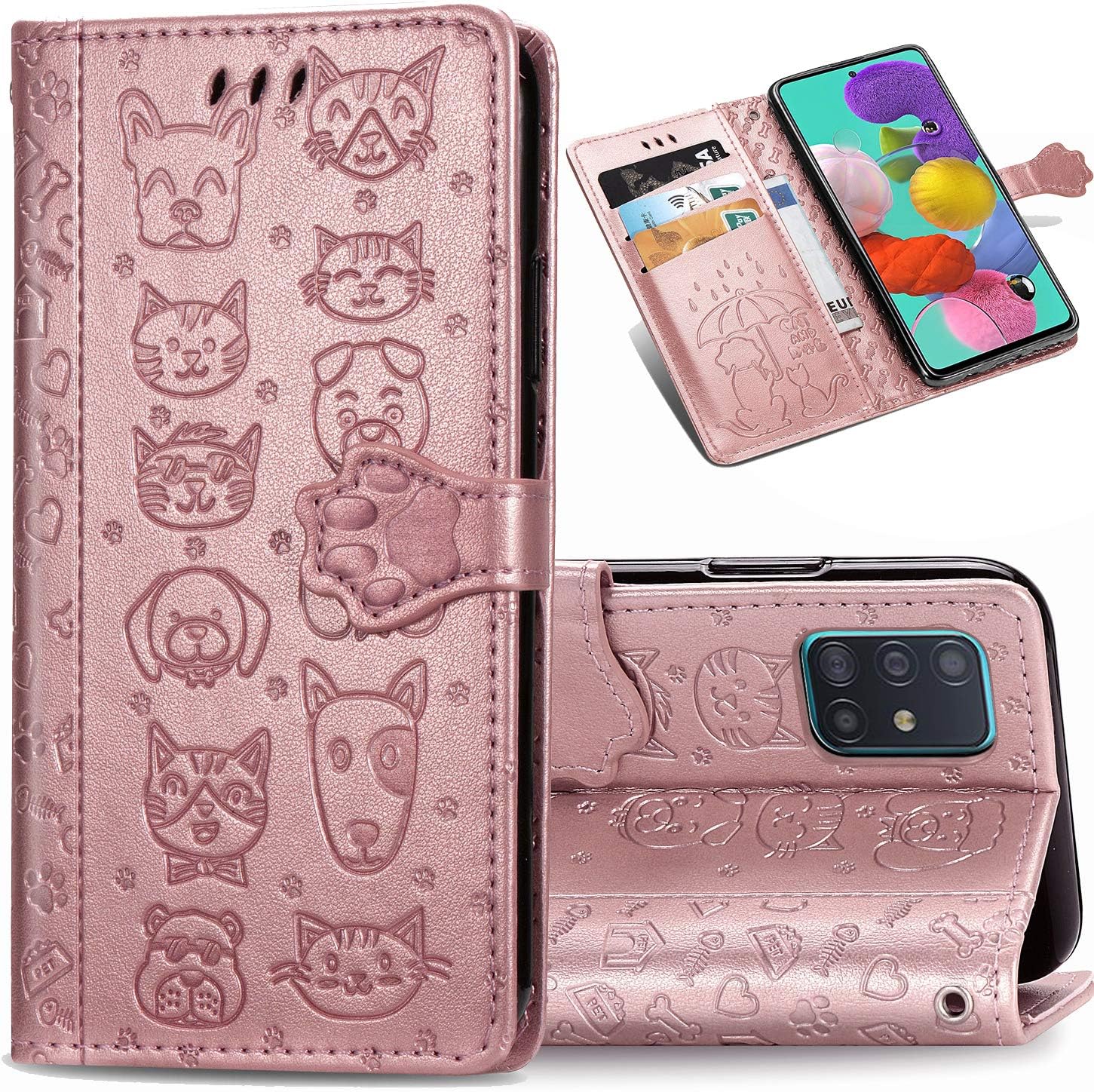 Amazon Com Zyzx Samsung Galaxy A51 Cartoon Girl Wallet Case Cat Dog Style Flip Phone Shell With Credit Cards Slot And Stand Shockproof Magnetic Protective Cover Case For Samsung Galaxy A51 Mg Rose Pink