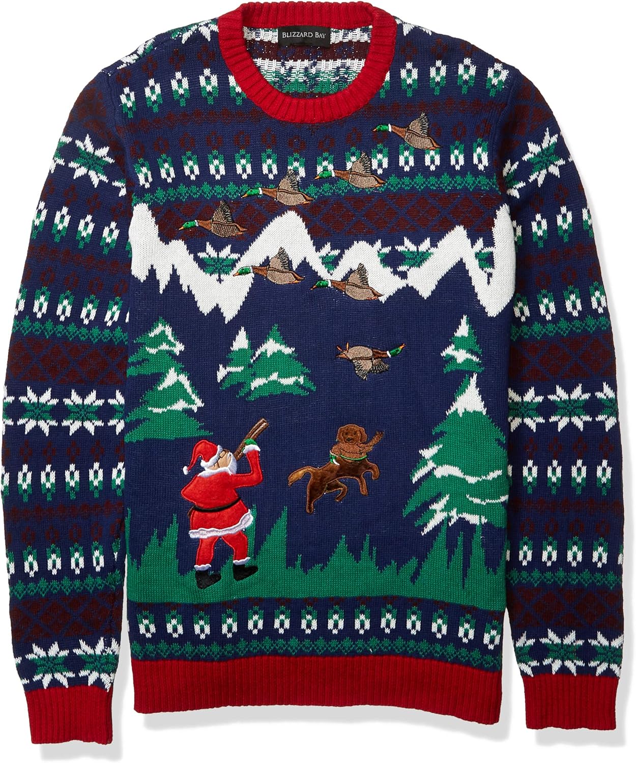 Blizzard Bay Men's Duck Hunter Santa Ugly Christmas Sweater, Navy/Green