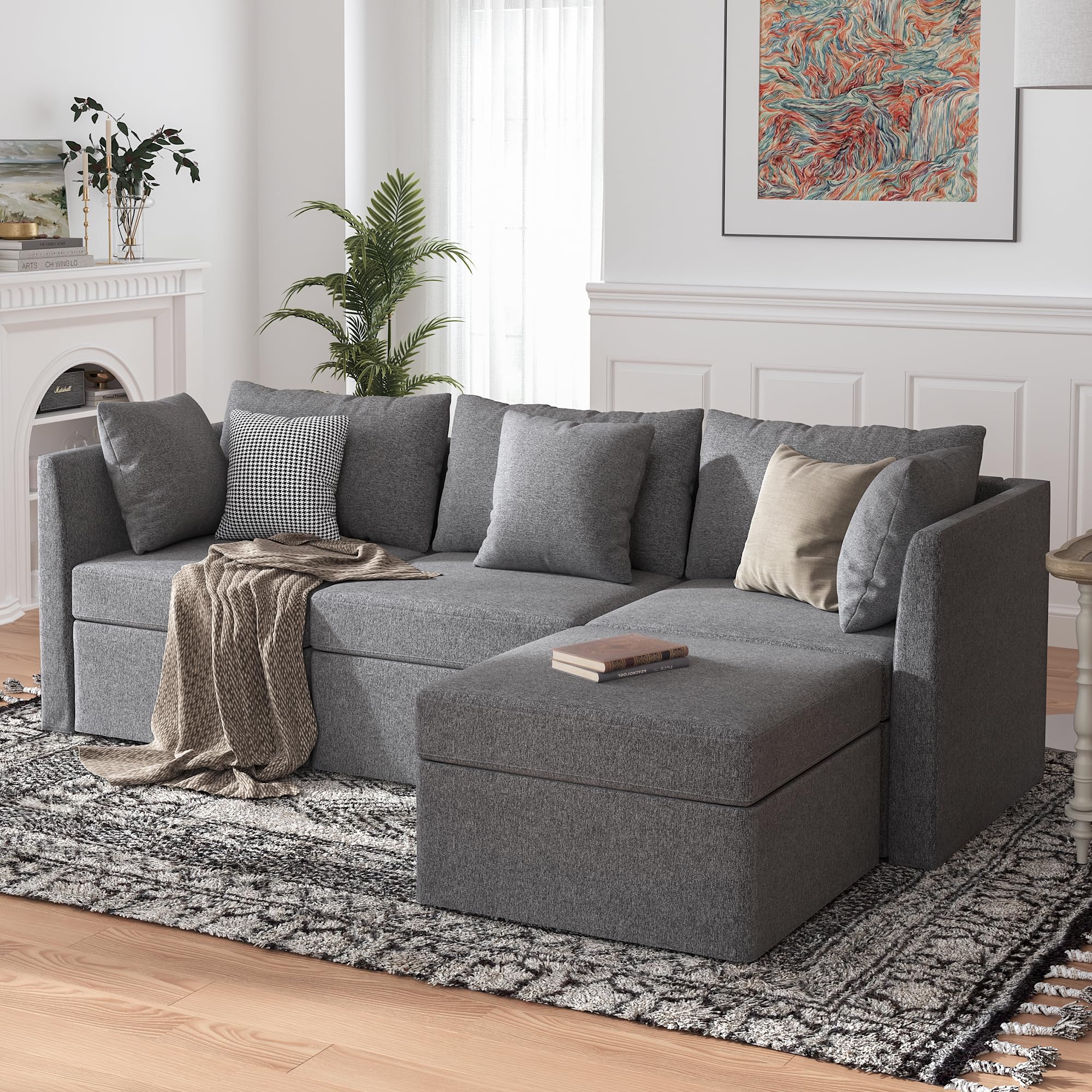 Photo 1 of ***PARTIAL SET*** VOLUNCE Modular Sectional Sofa, Convertible L Shaped Couch with Storage Ottoman Throw Pillow, 3 Seat Modular Sofa Couch with Reversible Chaise for Living Room Apartment Small Space, Dark Gray