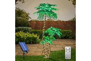 SPIRIT STAR CHRISTMAS CENTER Solar Lighted Palm Tree 6FT 3FT 2FT Artificial Palm Tree Decor for Outdoor 203 LED Light up Fake Tree for Indoor Outside Patio Hawaiian Tiki Bar Decoration