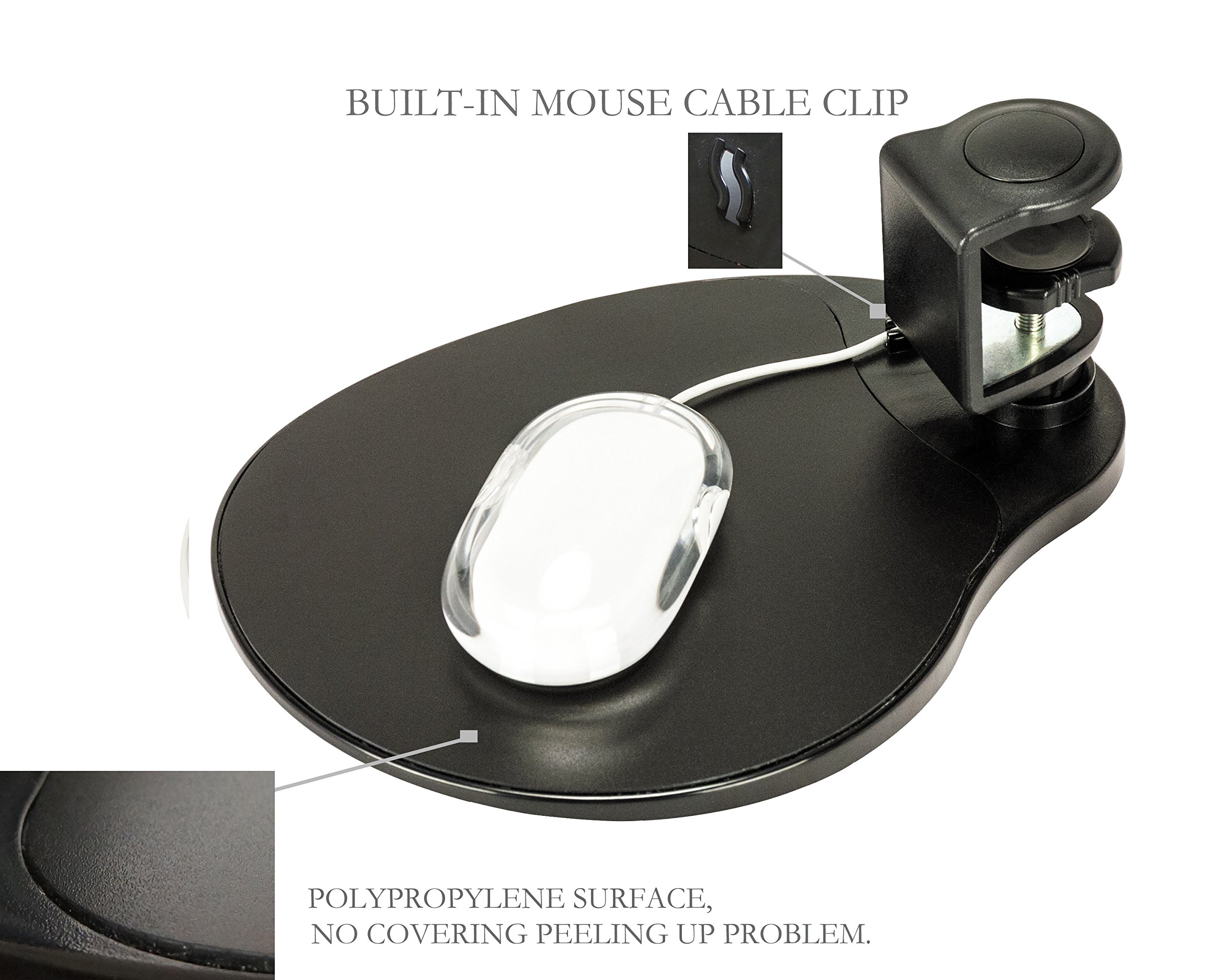 Clamp on Mouse Platform / Clip on Mouse Pad Rotating 360 Degree, Adjustable Ergonomic Mouse Tray