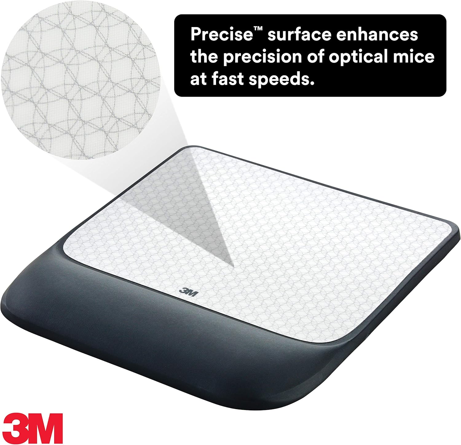 3M Precise Mouse Pad with Gel Wrist Rest, Soothing 3M Gel Technology and Satin Smooth Cover for All Day Comfort, Optical Mouse Performance and Battery Saving Design, Interlace (MW85B), 8.4" x 8.8" : Office Products