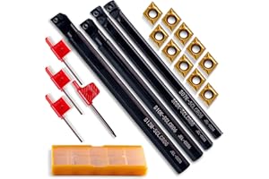 IWONGO Indexable Lathe Turning Tool Holder - 4PCS 95-Degree Carbide Turning Tool Set, Metal Lathe Tools Holder for Turning Grooving Threading with Tin Coated Carbide Inserts Turning Insert