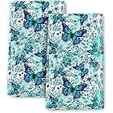 Wovoto Butterfly Green Kitchen Towels Decorative Set of 2, Soft Absorbent Botanic Dish Towels for Kitchen, Bar Tea Towels Hand Towels for Bathroom Farmhouse Spring Summer Decor