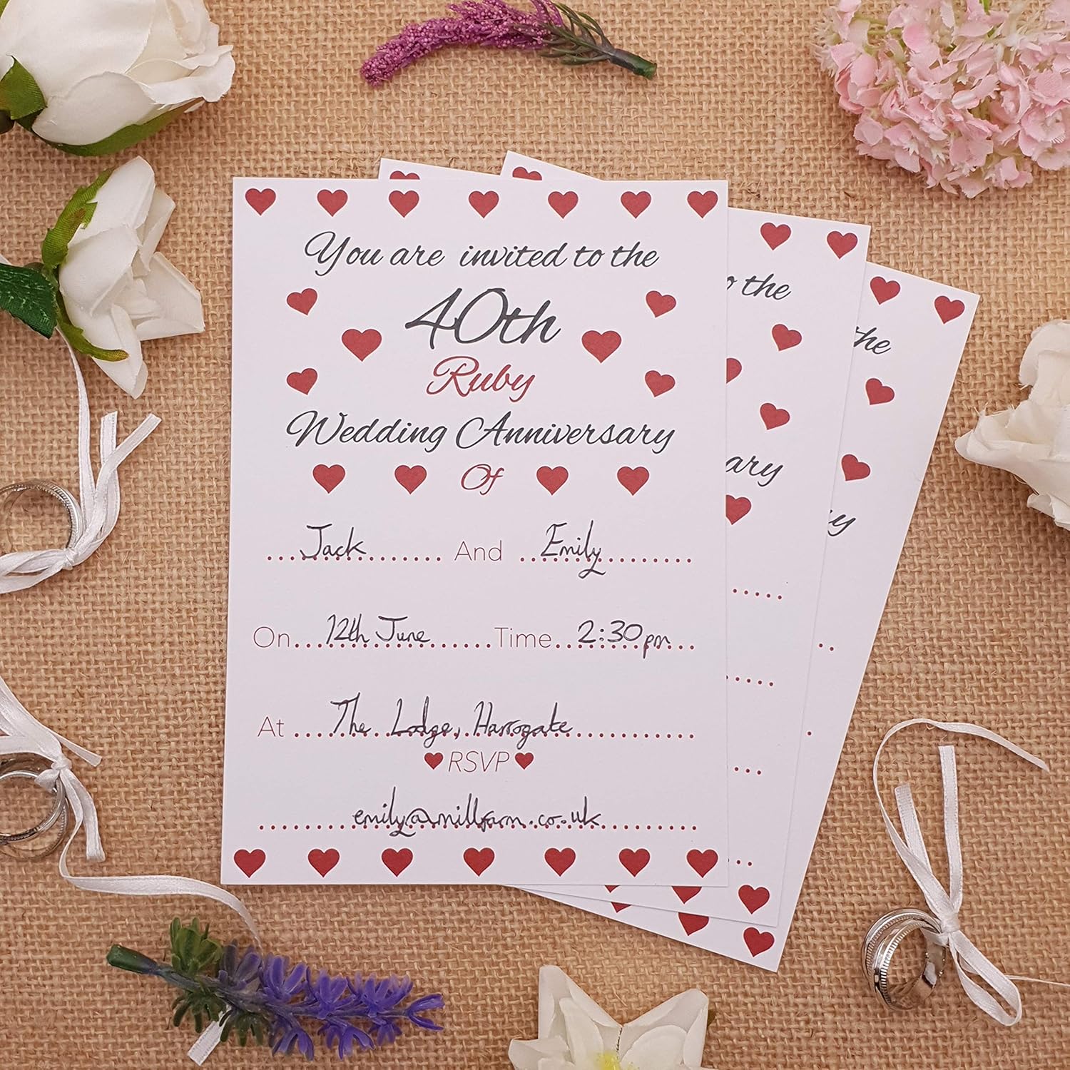 40th Ruby Wedding Anniversary Invitations & Envelopes 1 Pack of 10