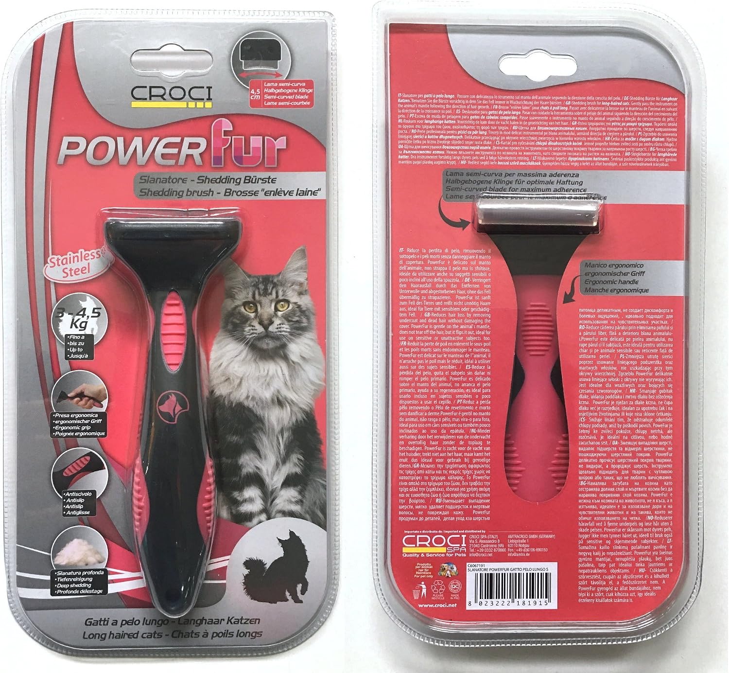 Croci Shedding Brush For Cats With Long Hair Weighing Up To 4.5 Kg, Rosa - Image 3