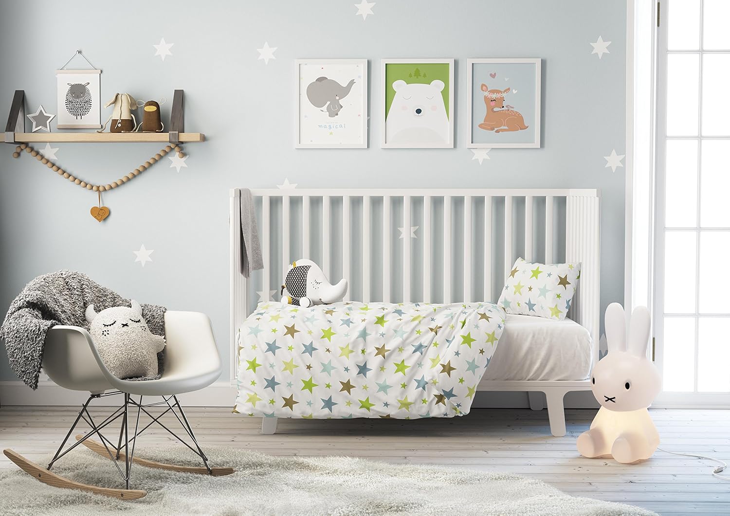 1 Taie Doreiller Enfant Imprime Motifs Etoiles Vert Amande Mistral Drap Housse Parure De Lit Enfant Ou Bebe 3 Pieces Avec Housse De Couette 80x1 Cm 100 Coton Renforce Matelas Et Linge