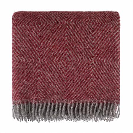 URBANARA 140x220 cm Wolldecke ‘Gotland’ Rot/Grau — 100% Reine skandinavische Wolle — Ideal als Überwurf, Plaid oder Kuschelde