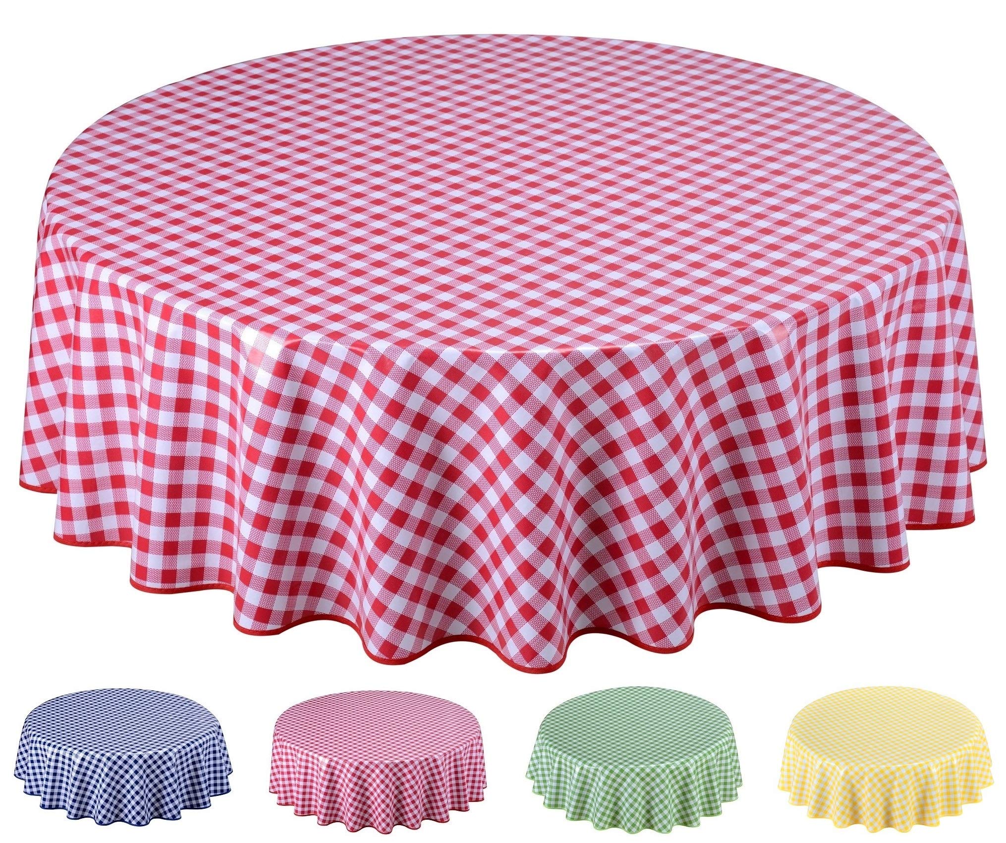 Home Direct Round Oilcloth PVC Wipe Clean Tablecloth Table Cover 160cm 62" Checkers Red