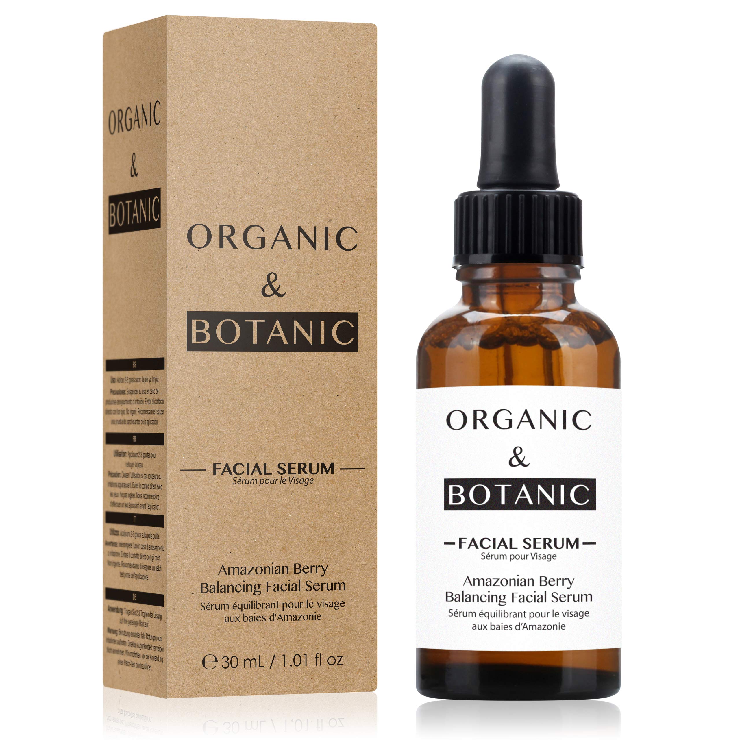 Organic & Botanic Amazonian Berry Balancing Facial Serum, 30ml. Instant Hydration, Premium Vegan Skincare For All Skin Types. Made In The UK.