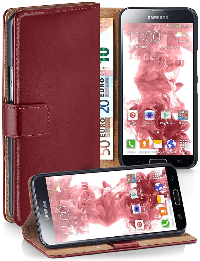 moex Samsung Galaxy S5 Mini | Hülle Dunkel-Rot mit Karten-Fach 360° Book Klapp-Hülle Handytasche Kunst-Leder Handyhülle für S