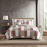 Eddie Bauer | Camino Island Collection | 100% Cotton Reversible & Light-Weight Quilt Bedspread With Matching Shams, 3-Piece Bedding Set, Pre-Washed For Extra Comfort, King, Red